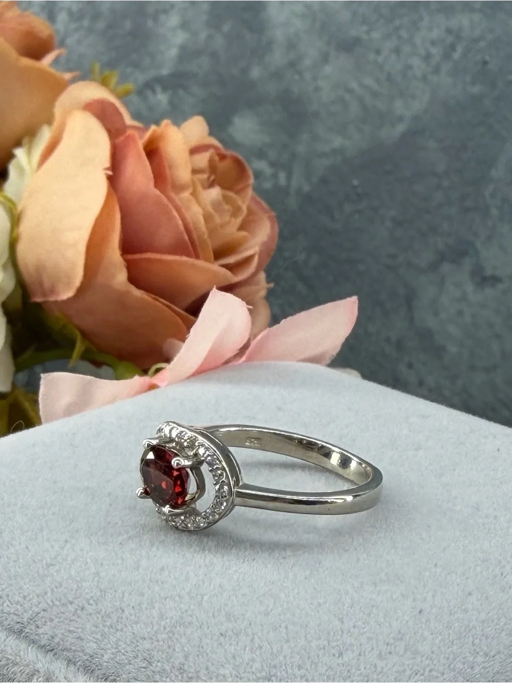 Stunning .90CT Red Garnet Zircon Teardrop Halo 925 Sterling Silver Ring Sz 6